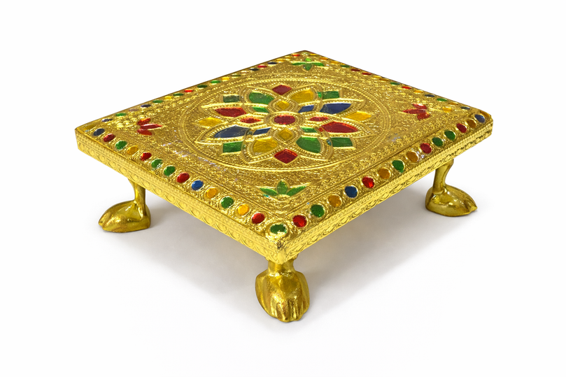 Decorative Bajot (Puja Chowki) – 4"x 4" | 130g | Premium Mandir & Ritual Platform