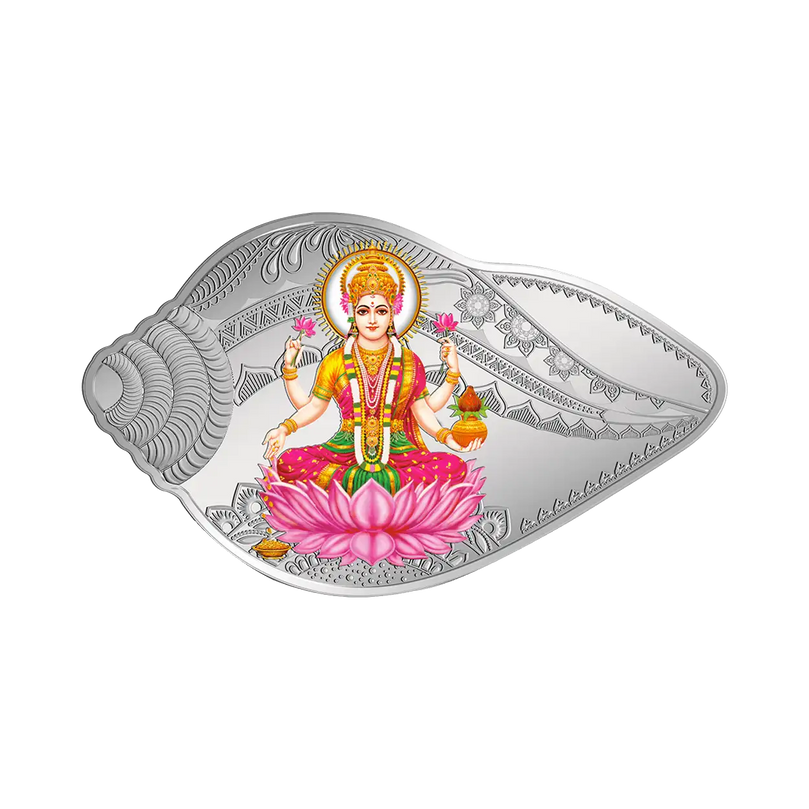 50 GRAM SILVER COIN (999.9) PURITY - LAKSHMI GANESH SHANKH SHAPE (2 COIN SET)