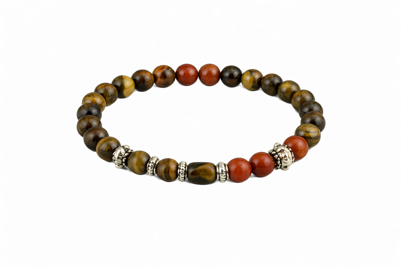 Leo Rashi Bracelet (Tiger Eye & Red Jasper 8mm) | Simha Rashi Stone Bracelet for Confidence, Protection & Success