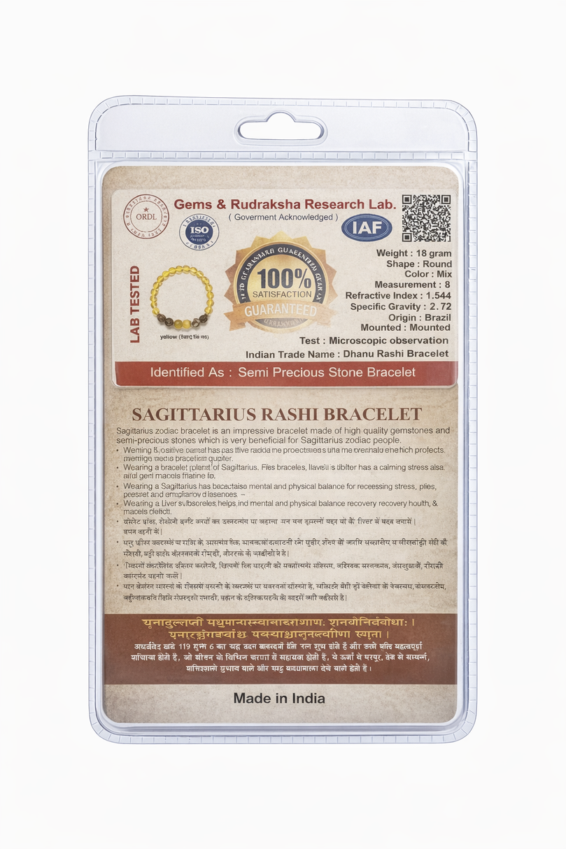 Sagittarius Rashi Bracelet (Citrine 8mm) | Dhanu Rashi Stone Bracelet for Success, Positivity & Wealth