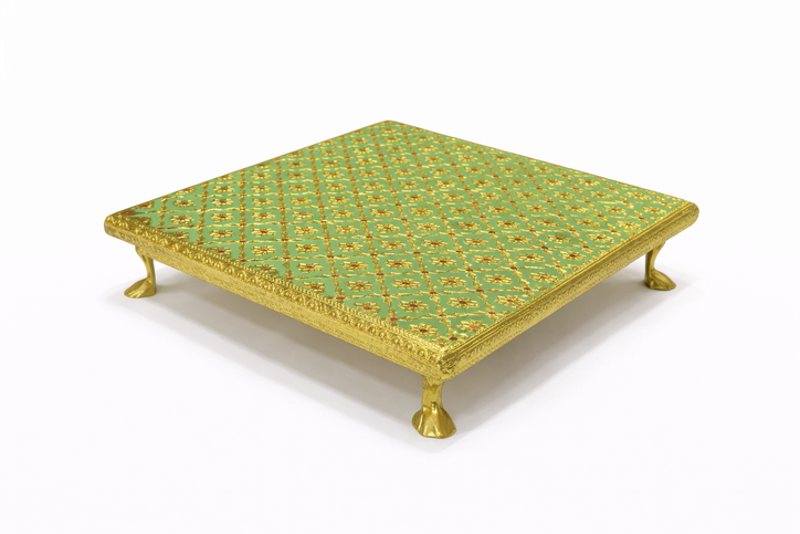 Decorative Bajot (Puja Chowki) – 12"x 12" | 1300g | Premium Mandir & Ritual Platform