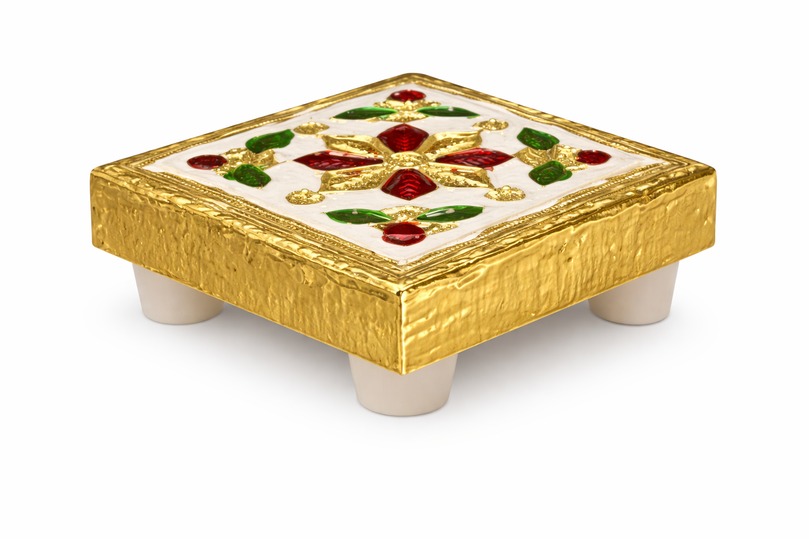 Decorative Bajot (Puja Chowki) – 2"x2" | 35g | Premium Mandir & Ritual Platform