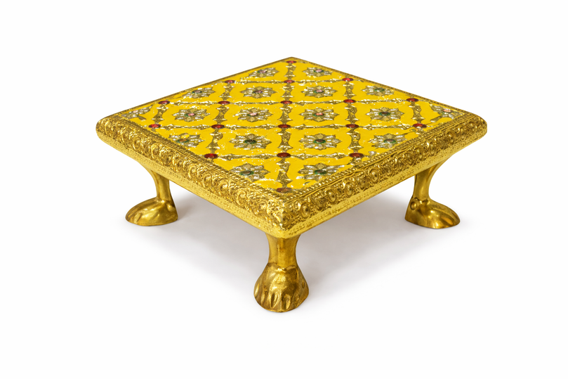 Decorative Bajot (Puja Chowki) – 6"x 6" | 385g | Premium Mandir & Ritual Platform