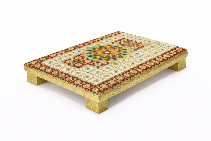 Decorative Bajot (Puja Chowki) – 7"x 12" | 900g | Premium Mandir & Ritual Platform