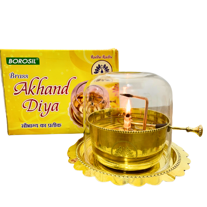 Akhand Joyt Brass Diya With Wick Lifting Screw Lever for Long Lasting Flame (Wick Included)