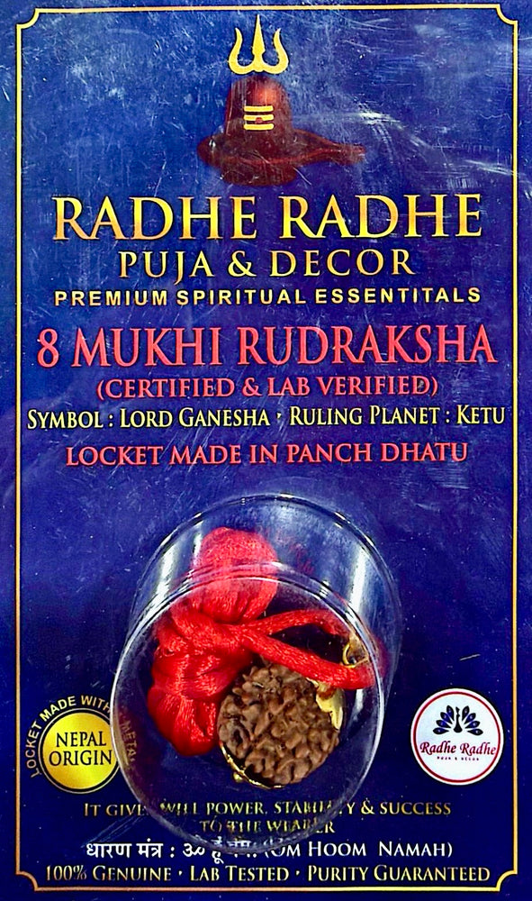 8 Mukhi Rudraksha Pendant (Nepal Origin, Lab Certified) – Shri Ganesh Ji Rudraksha in Panch Dhatu | Removes Obstacles, Ketu Dosha & Brings Success