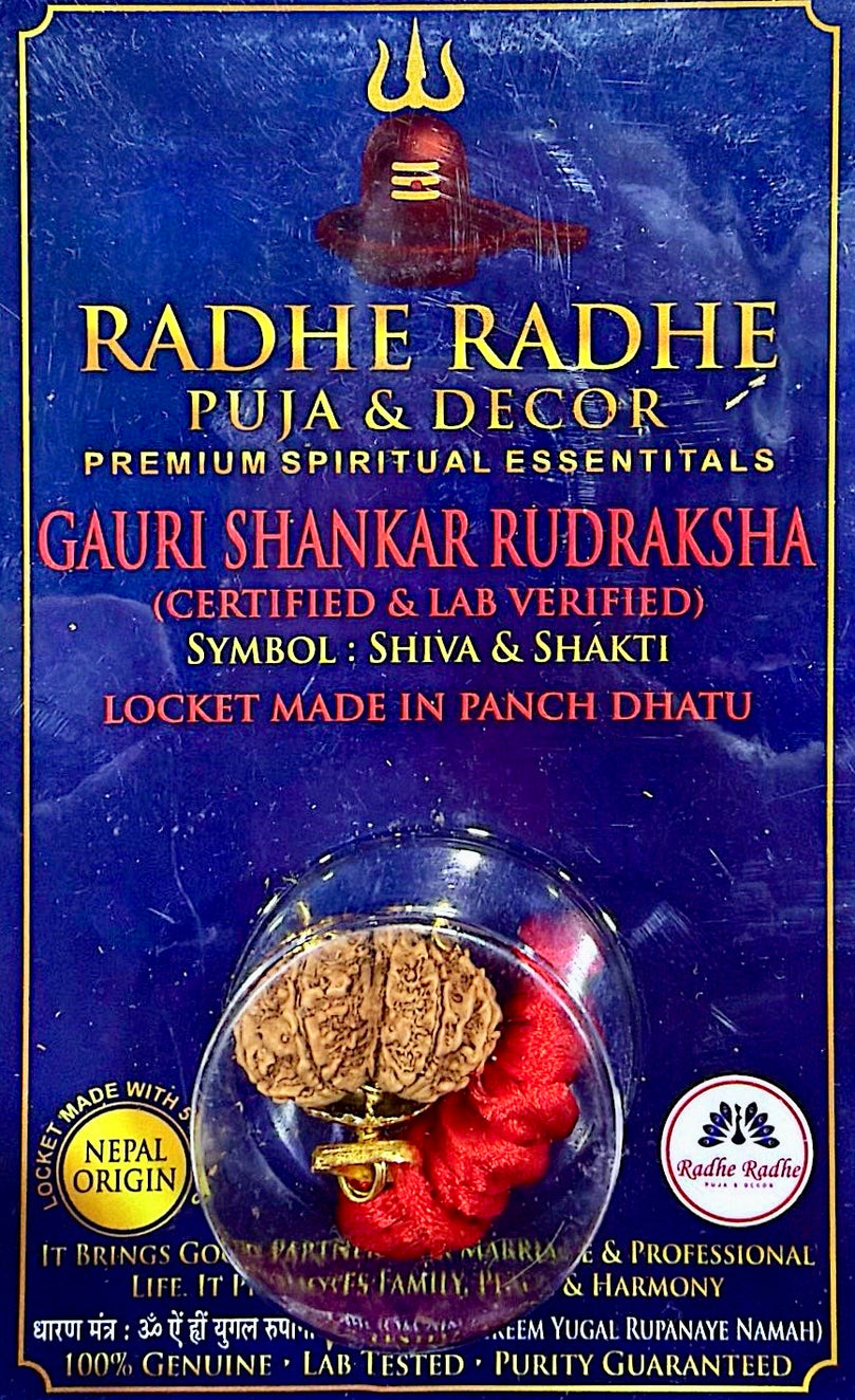 Gauri Shankar Rudraksha Pendant (Nepal Origin, Lab Certified) – Shiva Shakti Rudraksha in Panch Dhatu | Marriage, Love & Relationship Harmony