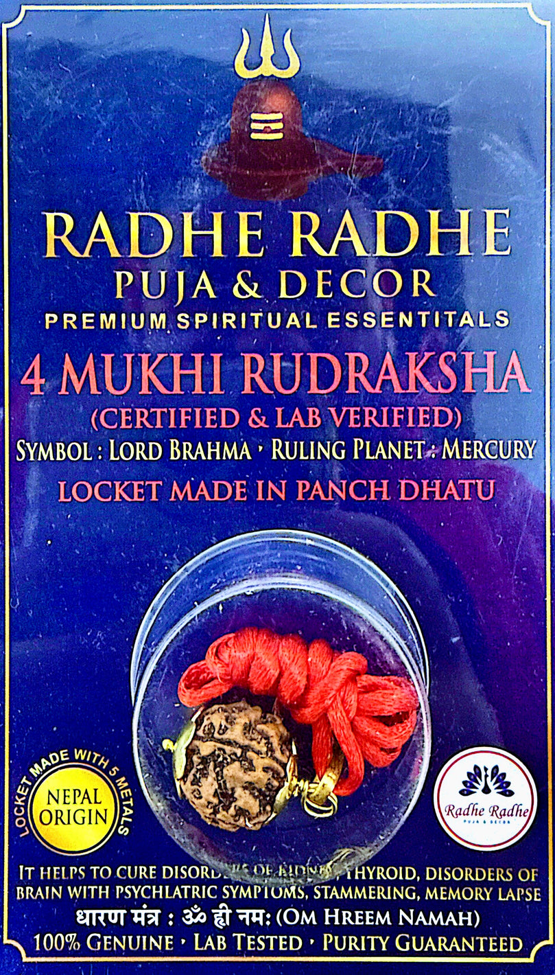 4 Mukhi Rudraksha Pendant (Nepal Origin, Lab Certified) – Shri Brahma Ji Rudraksha in Panch Dhatu | Intelligence, Focus & Communication
