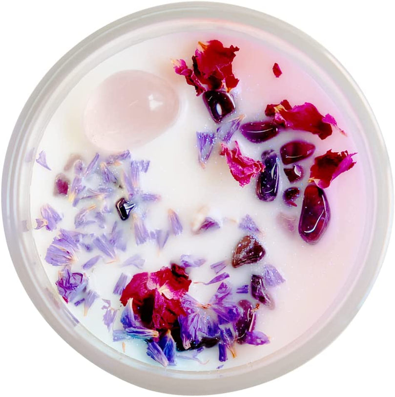 Crystal Infused Candle - Rose Quartz, Amethyst and Rose Petal