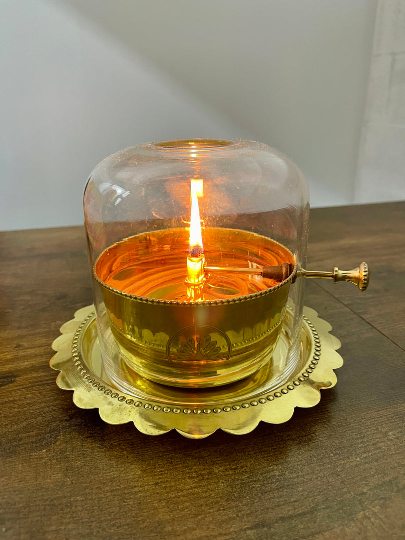 Akhand Joyt Brass Diya With Wick Lifting Screw Lever for Long Lasting Flame (Wick Included)