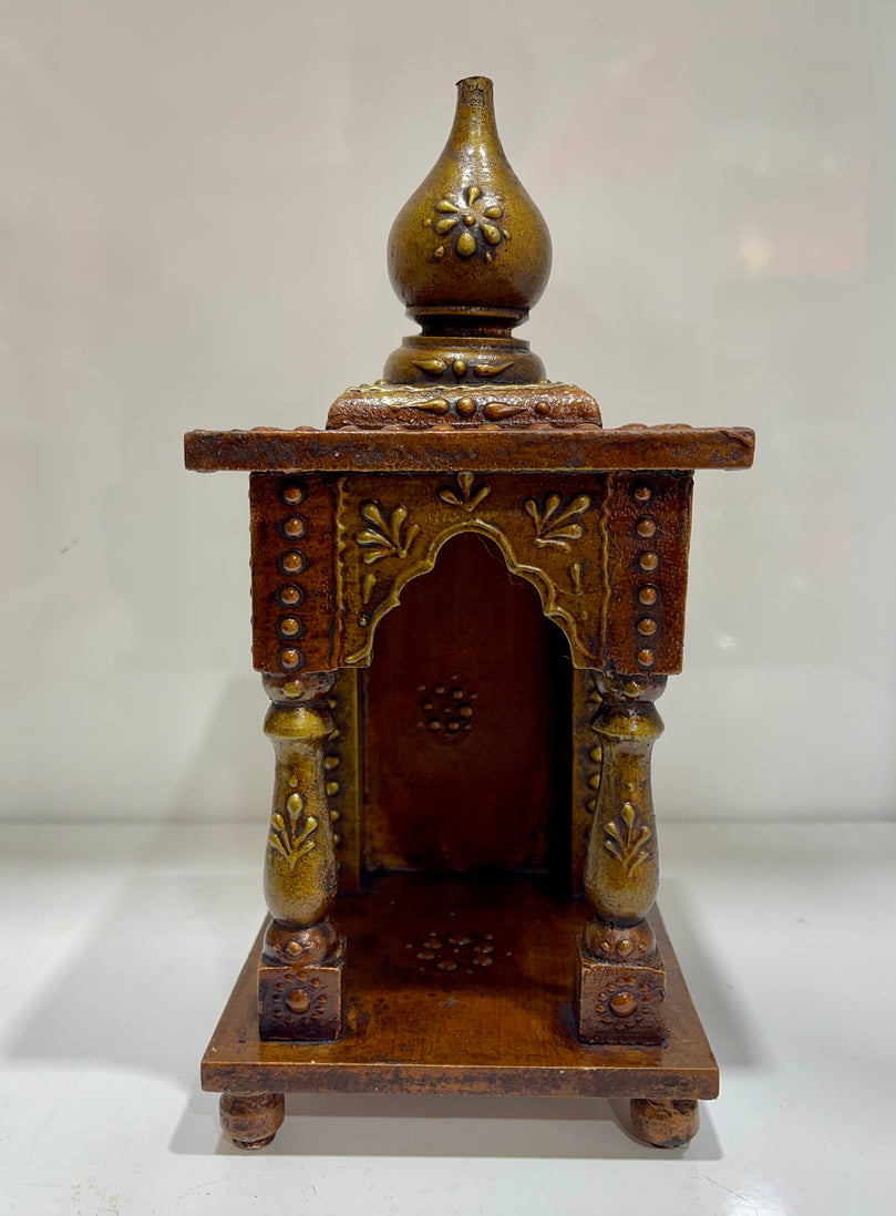 4”x4”x10” Brown Wooden Mandir with Minimalist Design and Wall-Mount Hook