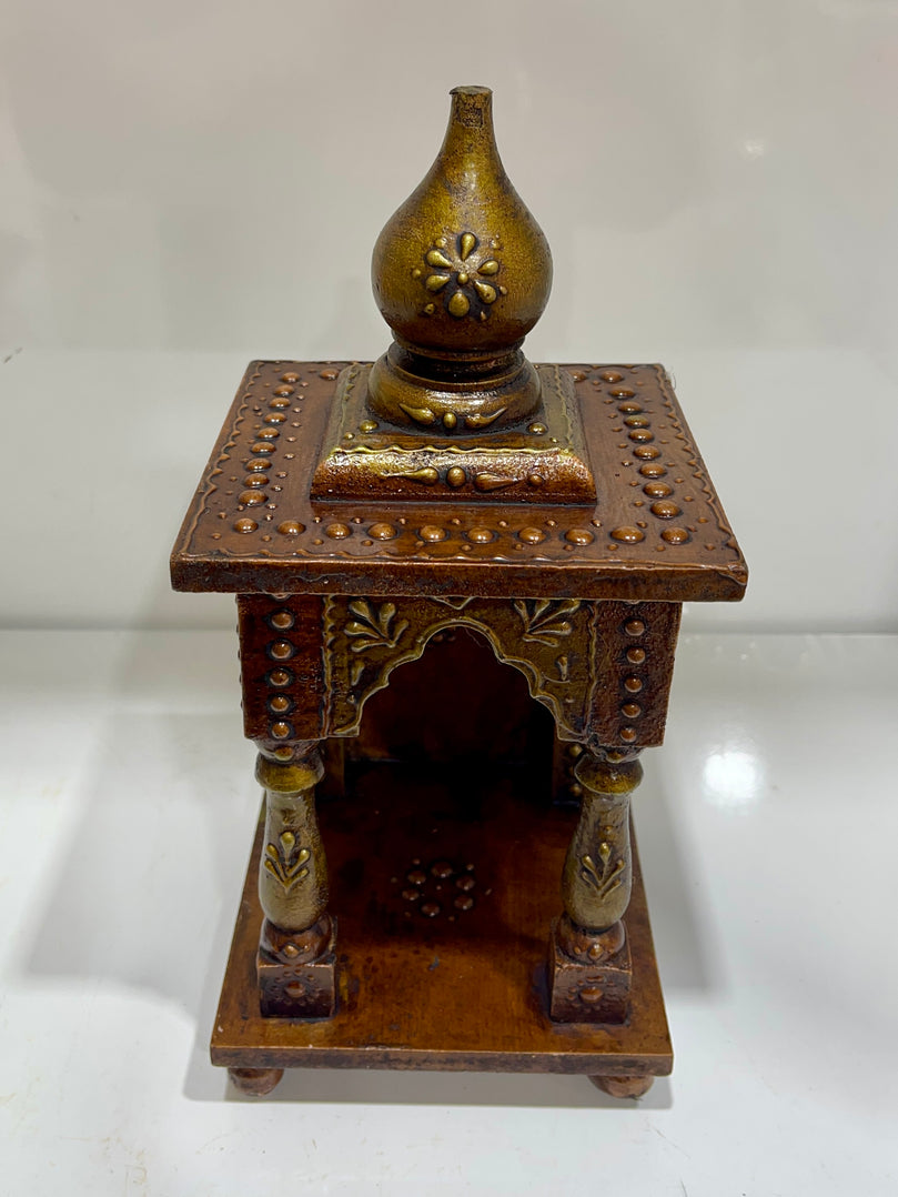 4”x4”x10” Brown Wooden Mandir with Minimalist Design and Wall-Mount Hook