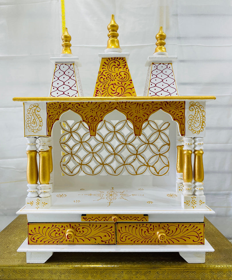 24 x 13 x 32" White and Gold Temple Mandir Without Doors
