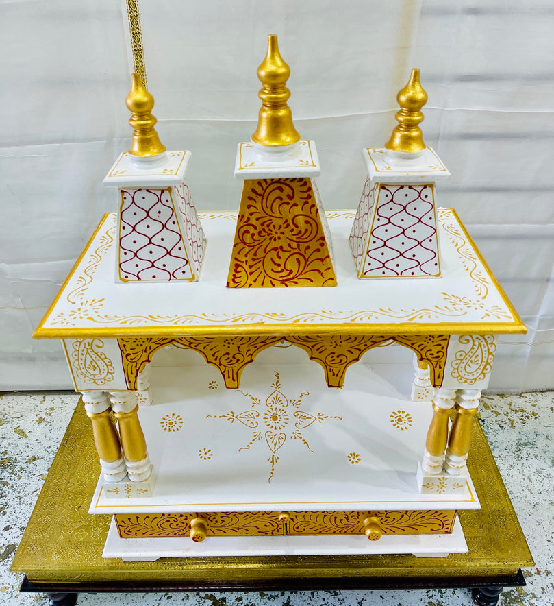 20 x 11 x 28" White and Gold Temple Mandir Without Doors