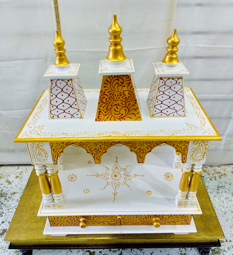24 x 13 x 32" White and Gold Temple Mandir Without Doors