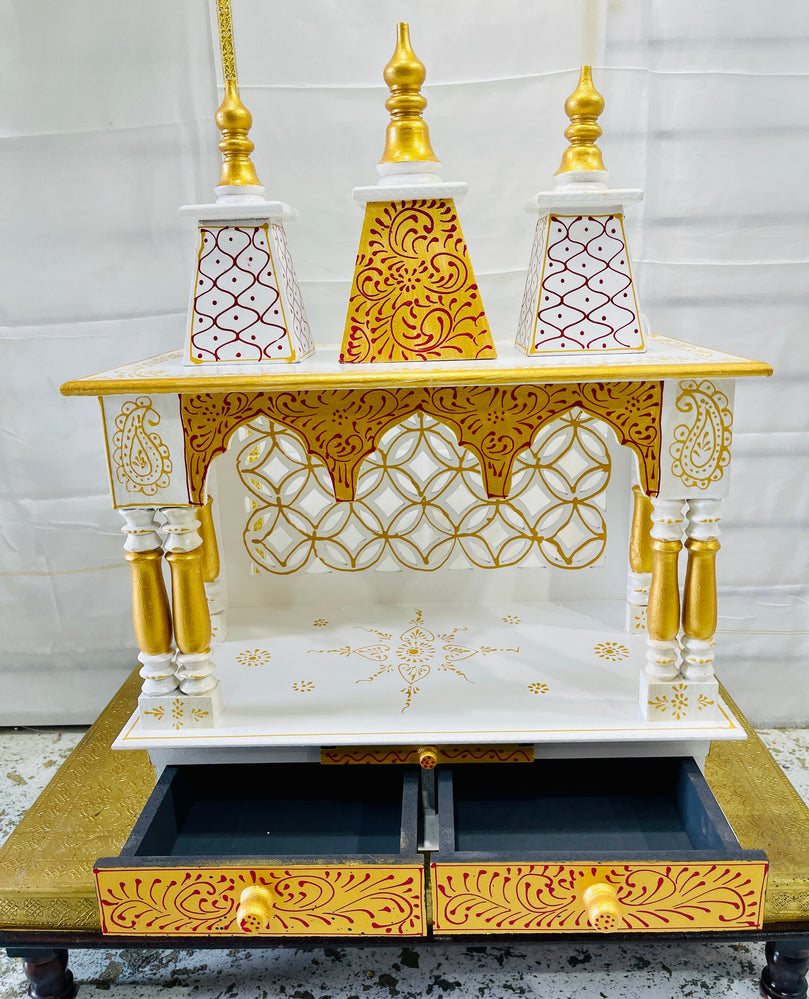 20 x 11 x 28" White and Gold Temple Mandir Without Doors