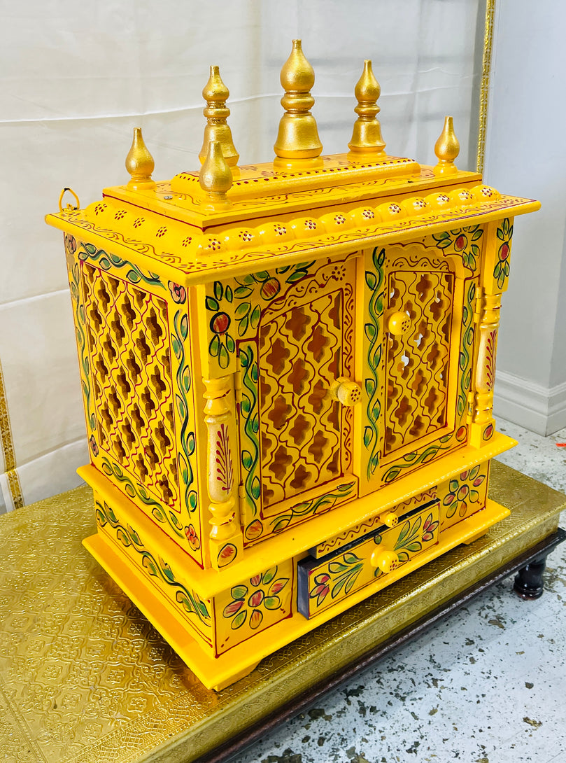 18 x 12 x 24" Gold & Green Temple Mandir With Doors