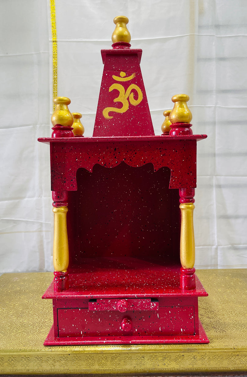 12 x 10 x 21" Red & Gold Temple Mandir Without Doors