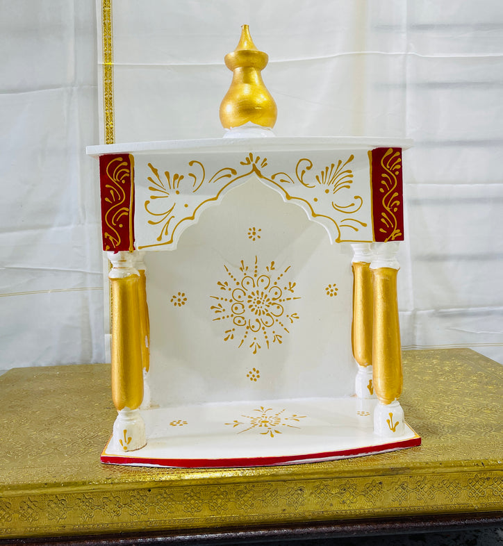 12 x 6.5 x 16 - White, Gold & Red Temple Mandir