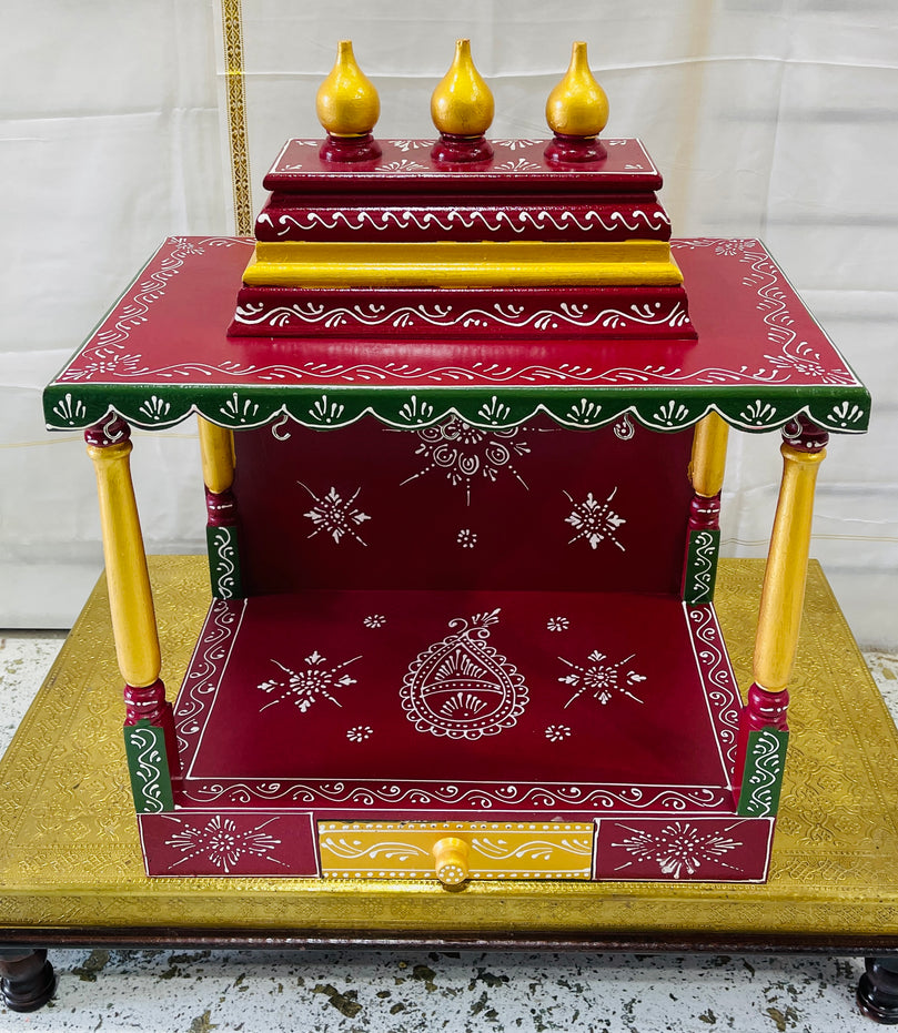 18 x 11 x 26" Red, Green & Gold Temple Mandir With Bells