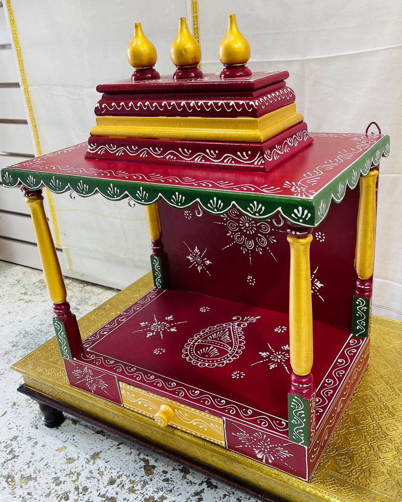 18 x 11 x 26" Red, Green & Gold Temple Mandir With Bells