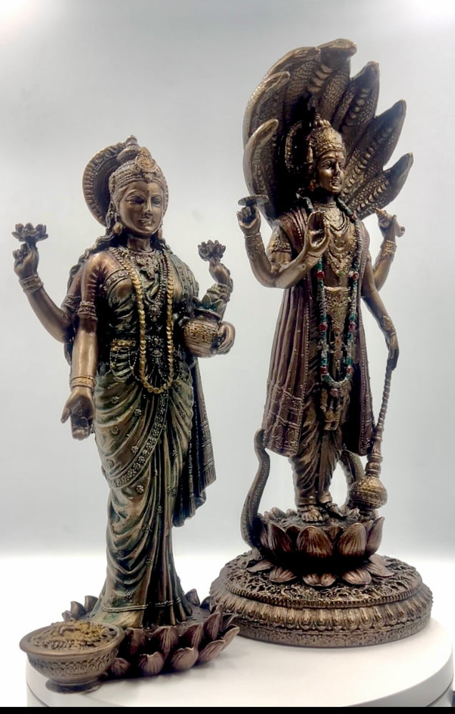 Bronze Vishnu Lakshmi Idol 12.5"