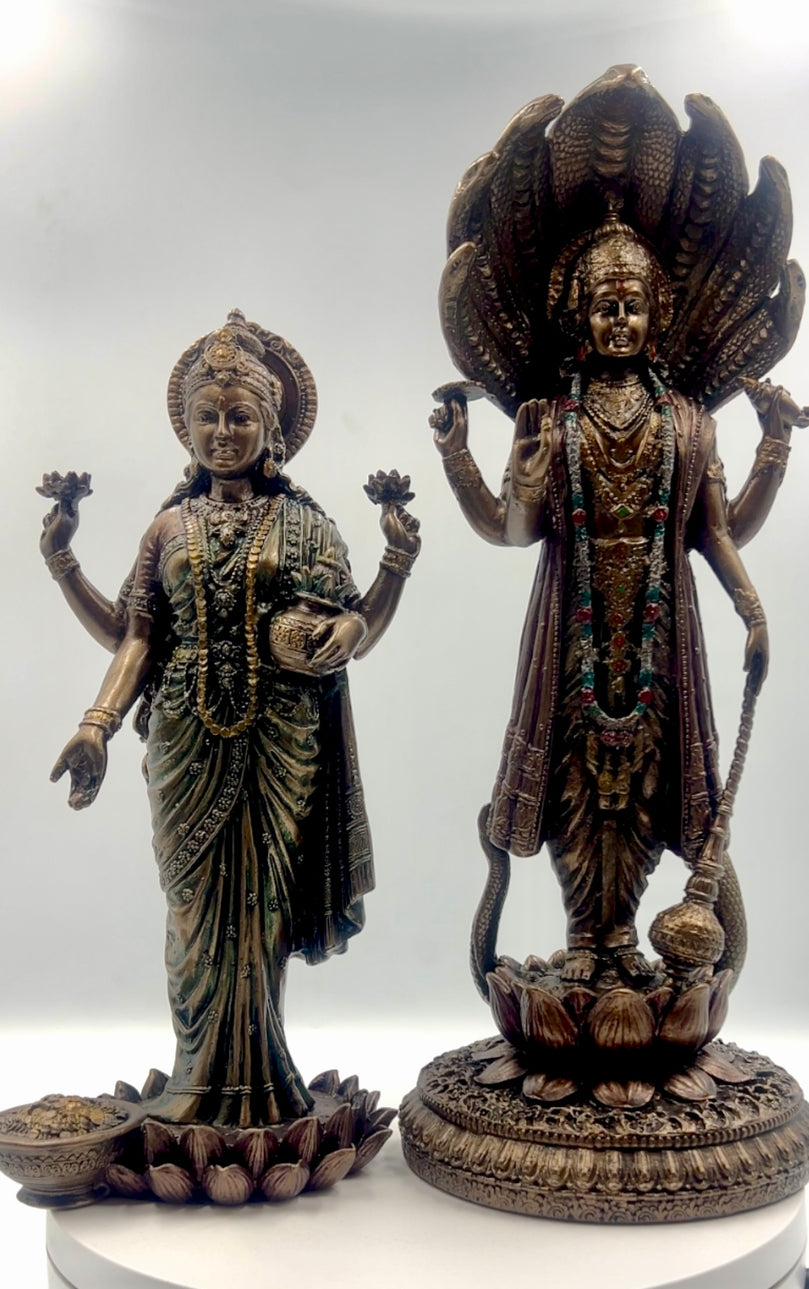 Bronze Vishnu Lakshmi Idol 12.5"