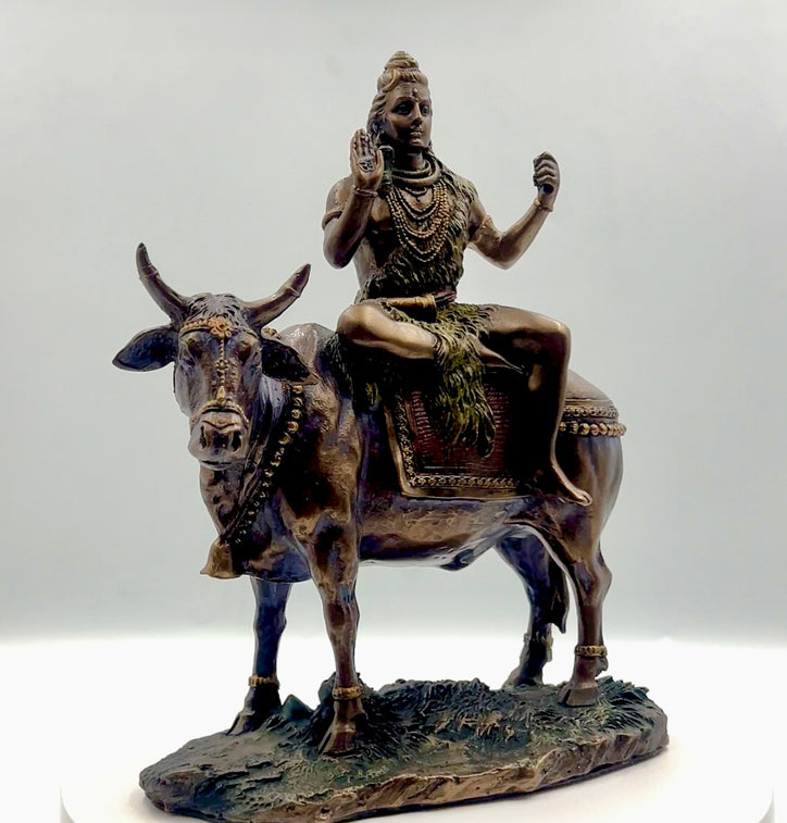 Bronze Lord Shiva on Cow Idol 10"