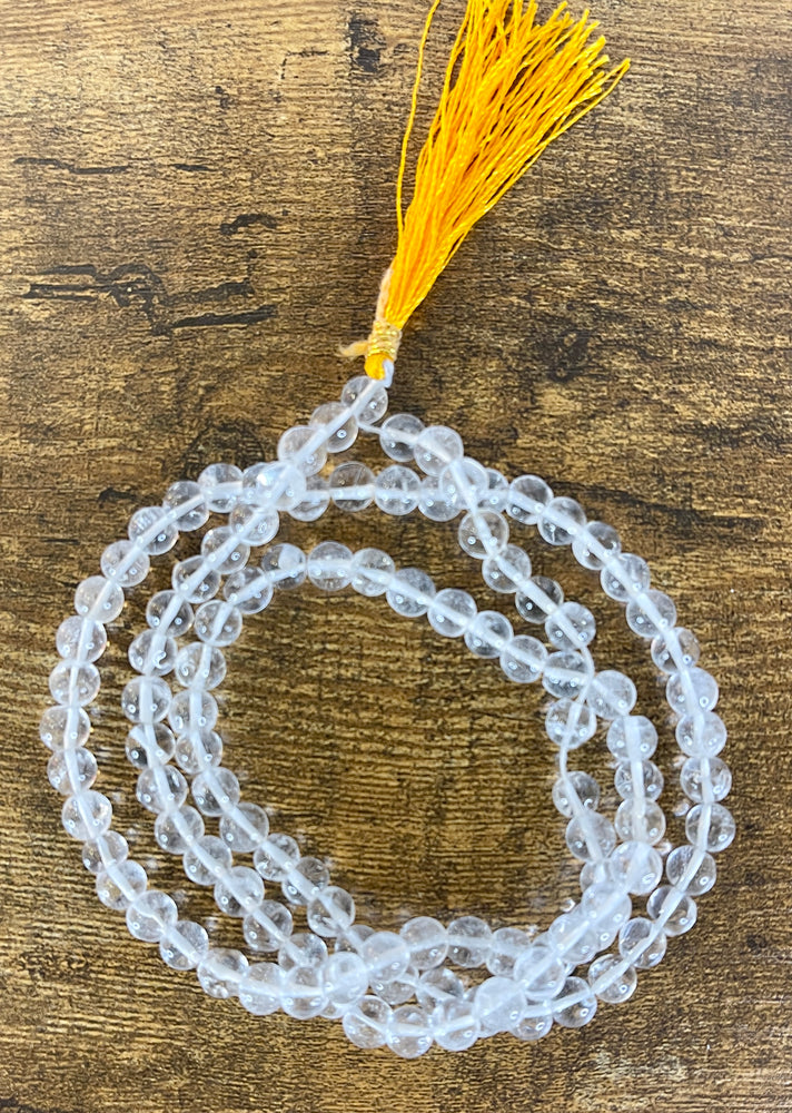 Sphatik (Clear Quartz) Mala  - 108 Beads - 14" long (per side)