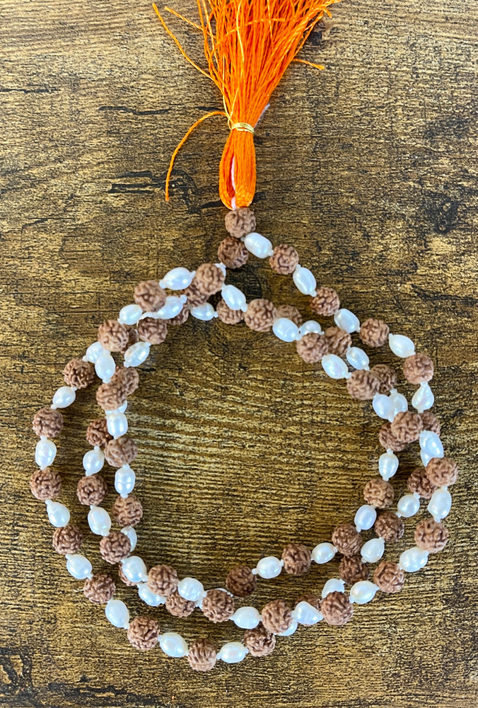 Rudraksha & Pearl Mala - 108 beads - 14" long (per side)