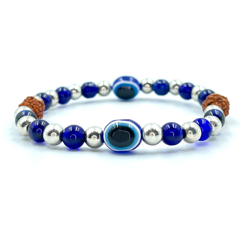 Evil Eye & Natural Rudraksha Stone Bracelet