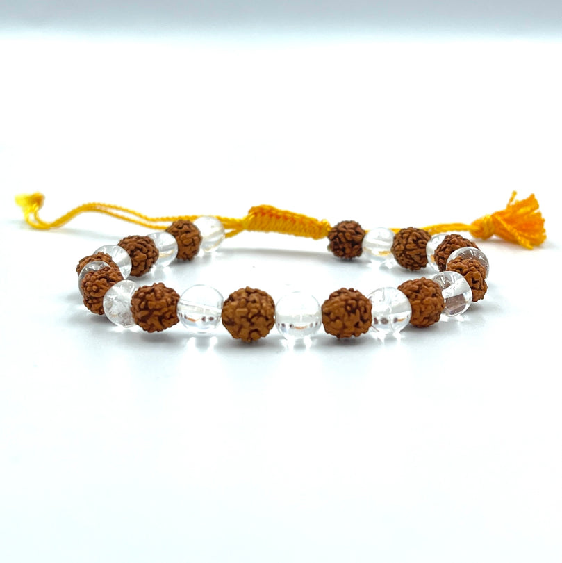 Natural Rudraksha & Clear Quartz Gemstone Bracelet