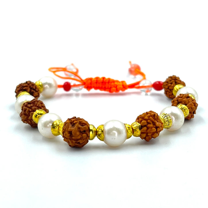 Natural Rudraksha & Pearl (Moti) Gemstone Bracelet