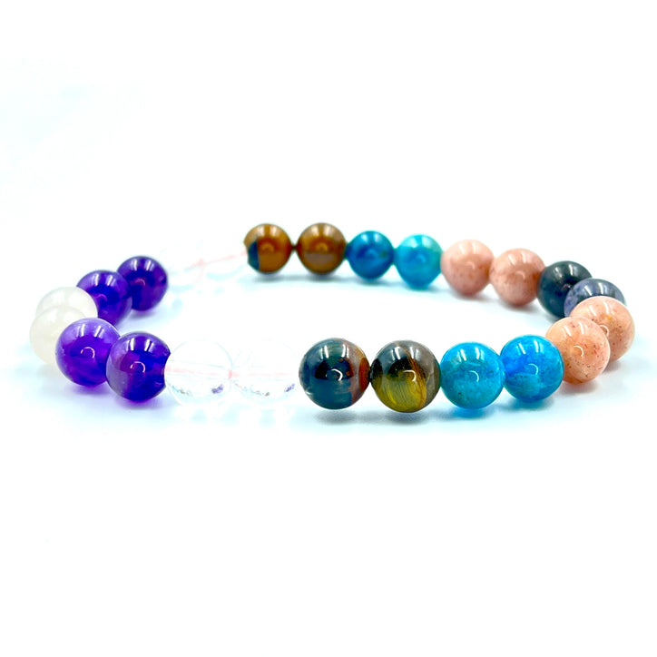 To Help With Weight Loss - Lolite, Sunstone, Blue Apatite, Amethyst, Rose Quartz, Tiger Eye, and Crystal Gemstone Bracelet