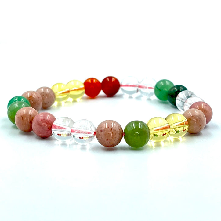 To Help With Digestion - Sunstone, Clear Quartz, Moss Agate, Carnelian, Rhodochrosite, and Citrine Gemstone Bracelet