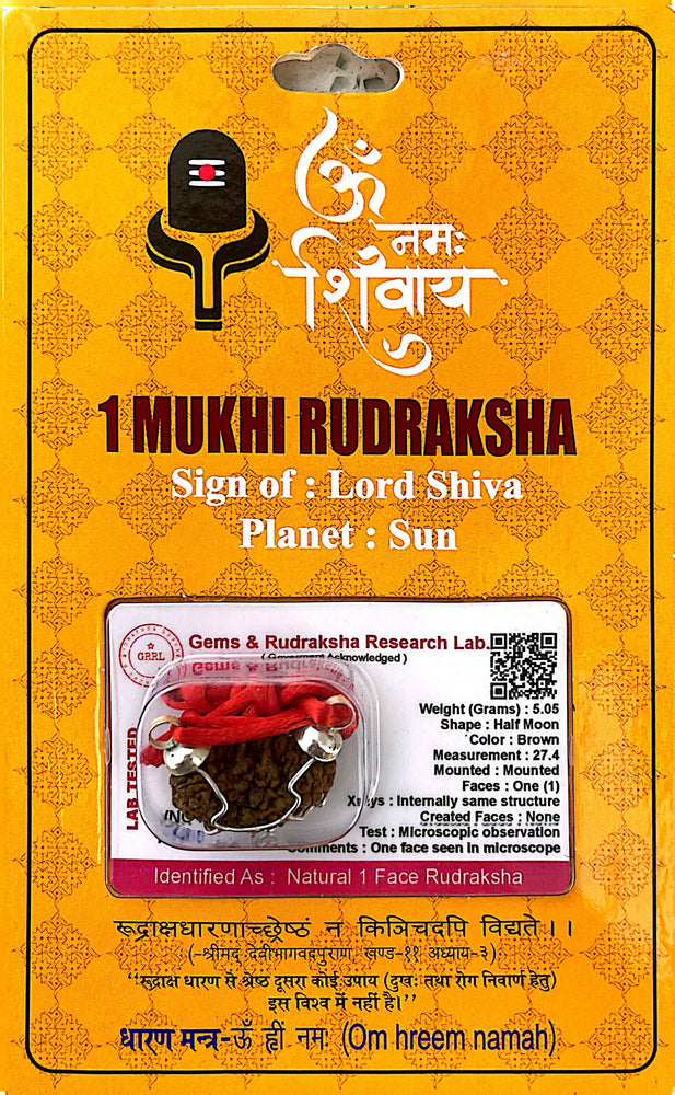 1 Faced (Mukhi) Rudraksha Necklace (Lab Certified) - Lord Shiva, Sun, Happiness, Prosperity, Concentration & Heals Heart, Eyes, Skin