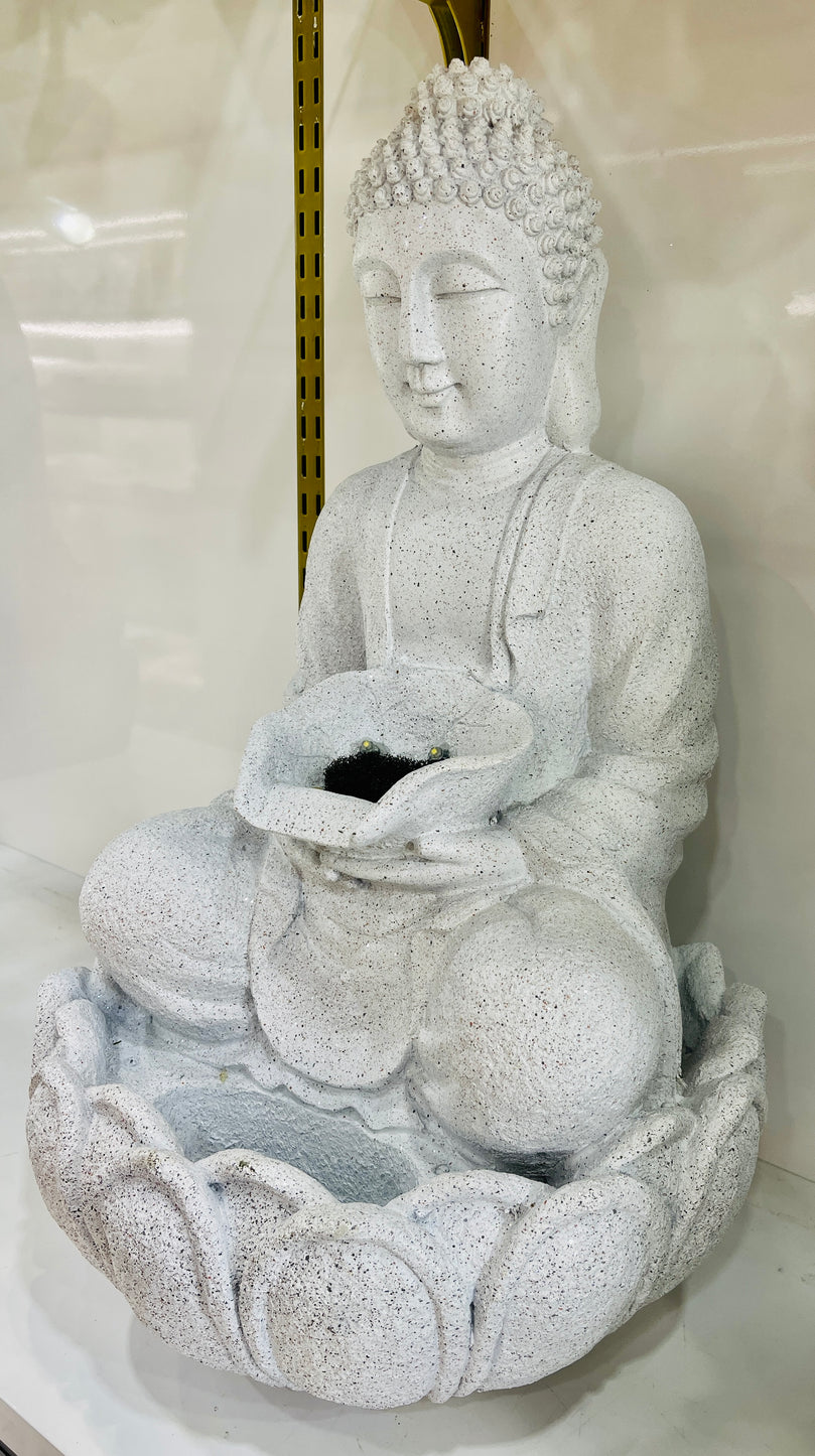 Meditating Buddha on Lotus Zen Water Fountain with Light