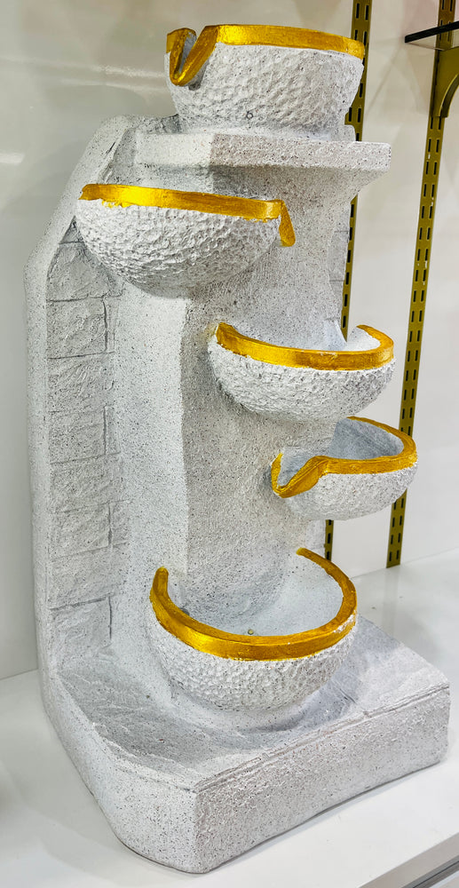 5-tiered Water Fountain - White & Gold - 2 feet tall