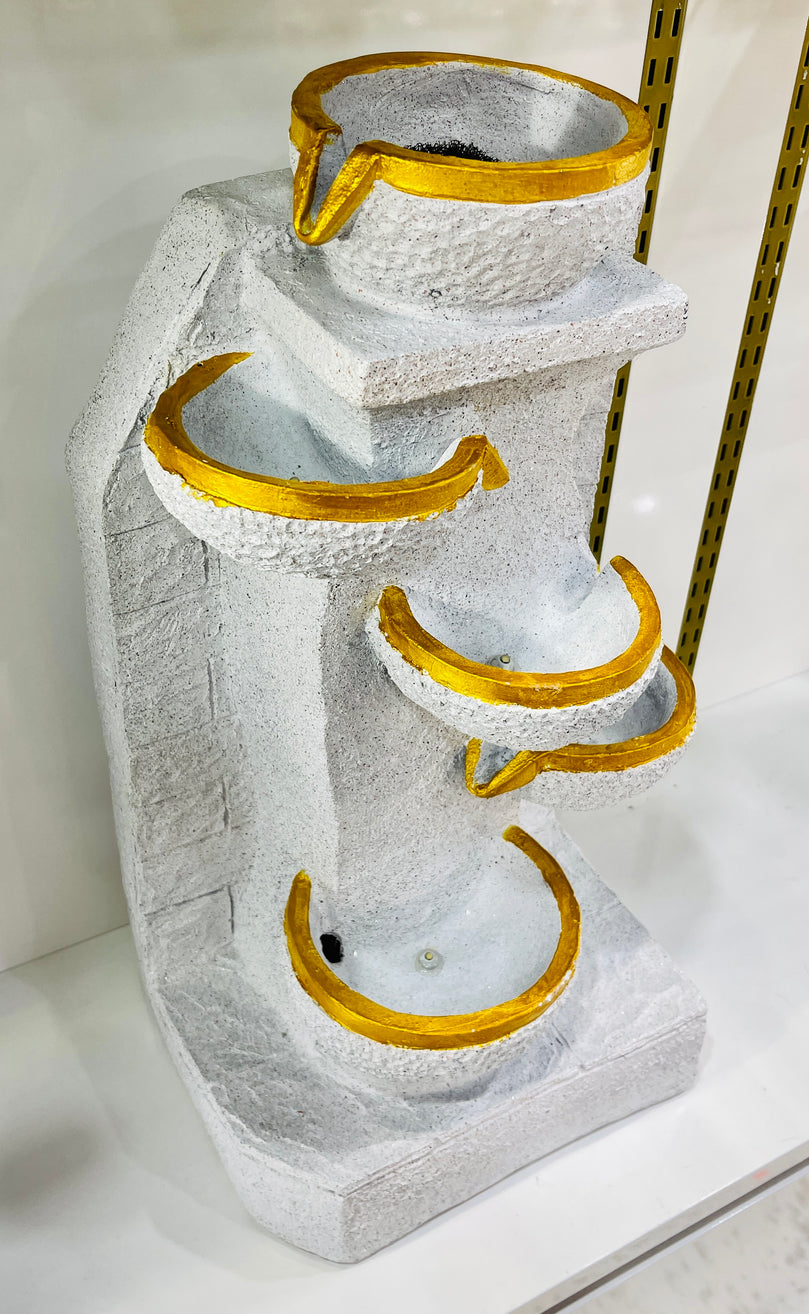 5-tiered Water Fountain - White & Gold - 2 feet tall