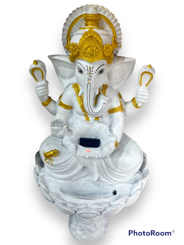Large Standing Ganesha On Lotus Pedestal, Water Fountain With Light