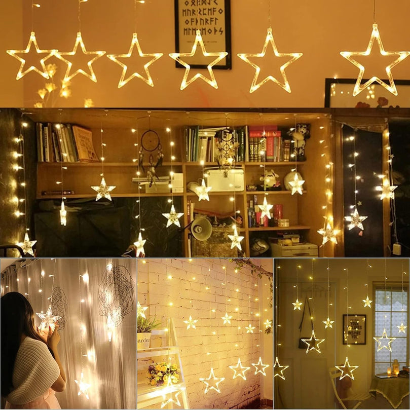 Star Christmas Lights - 2 Meters 12 Stars 128 LEDs Curtain String Lights
