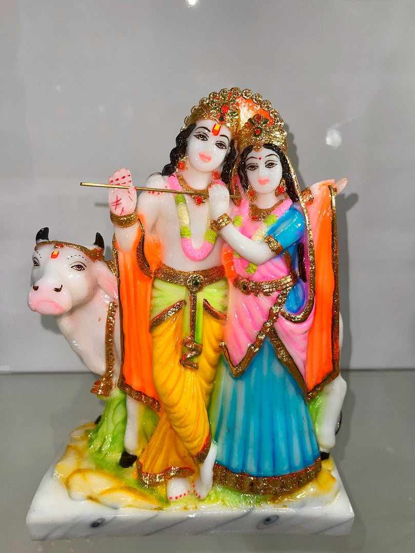 Colourful Radha Krishna with Cow