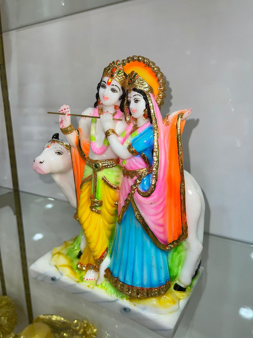 Colourful Radha Krishna with Cow