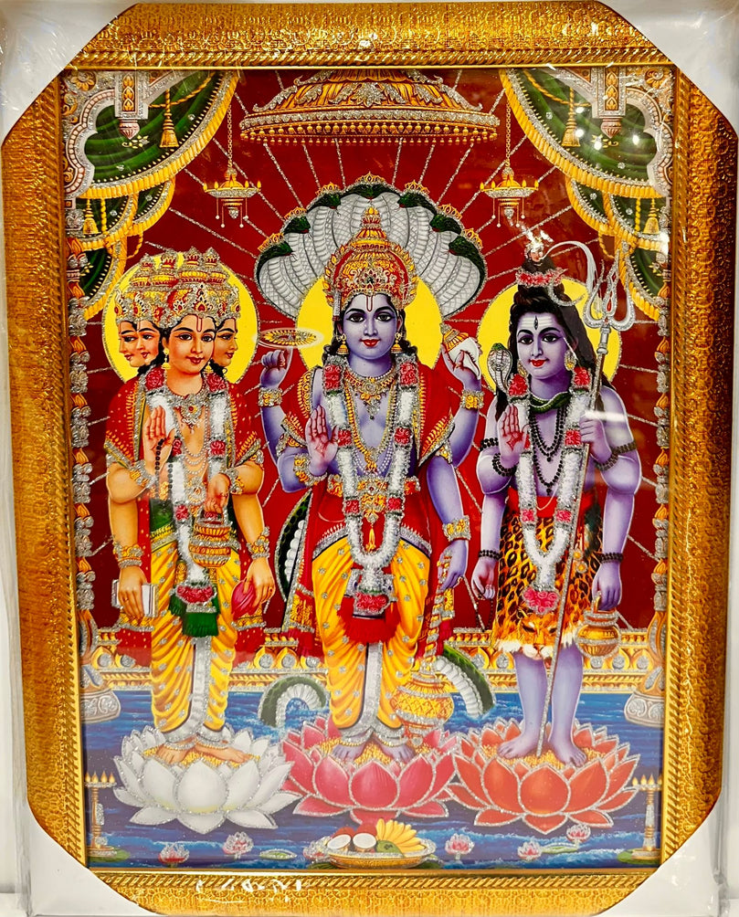 Vishnu, Shiv Ji, Brahma - 14"x18" Picture Frame - Wall Hanging
