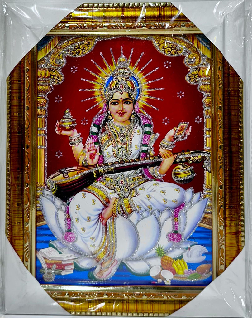 Saraswati Maa- 7"x9" Picture Frame - Wall Hanging