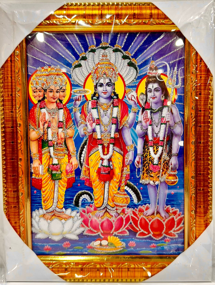 Vishnu Ji, Shiv Ji, Brahma Ji - 7"x9" Picture Frame - Wall Hanging