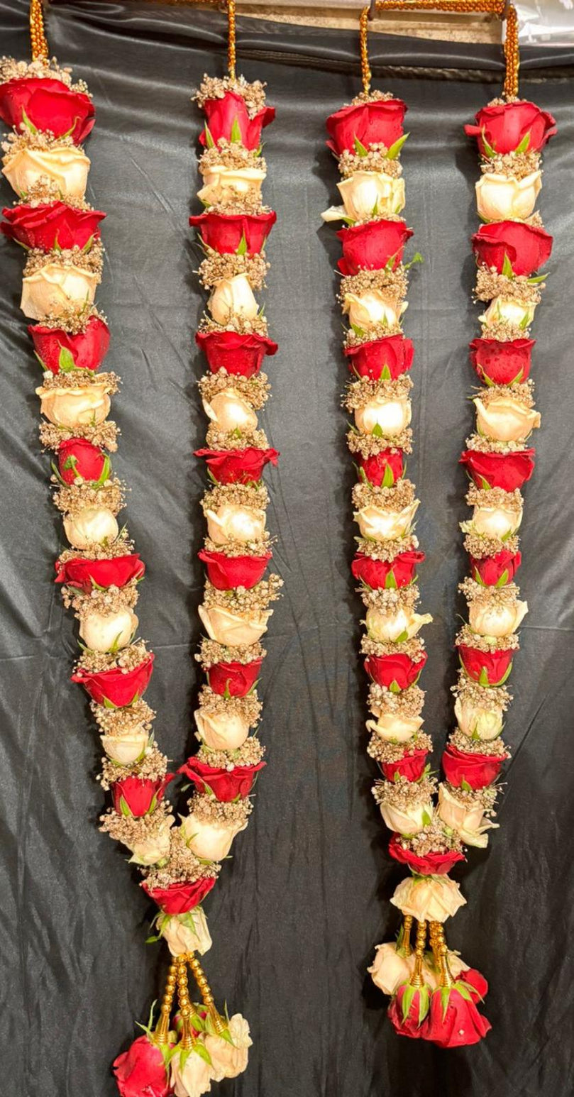 Red/White Rose & Baby Breath Fresh Flower Garland / Mala - Price per ft