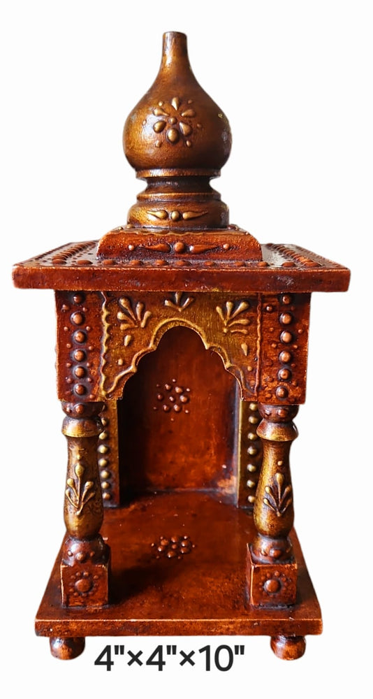 4”x4”x10” Brown Wooden Mandir with Minimalist Design and Wall-Mount Hook