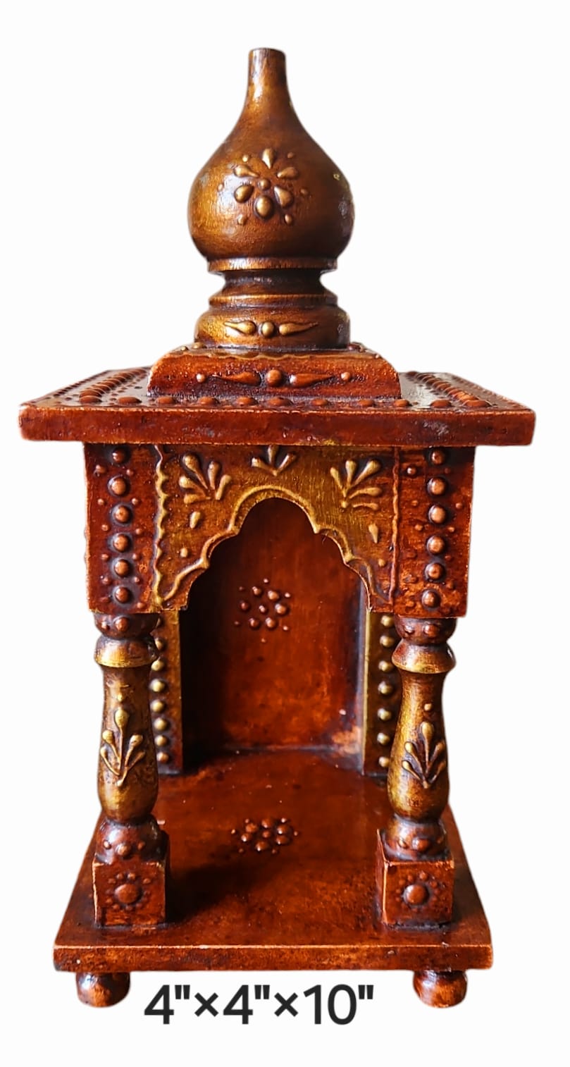 4”x4”x10” Brown Wooden Mandir with Minimalist Design and Wall-Mount Hook