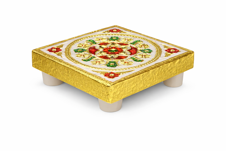 Decorative Bajot (Puja Chowki) – 3"x3" | 50g | Premium Mandir & Ritual Platform